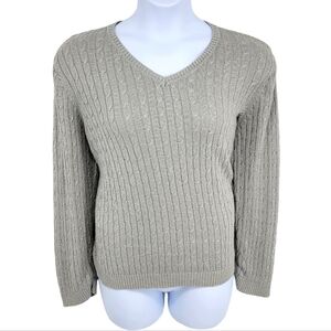 Pursuits, ltd Womens Lurex Chrome Thread Cable Knit‎ V-Neck Sweater Size XXl